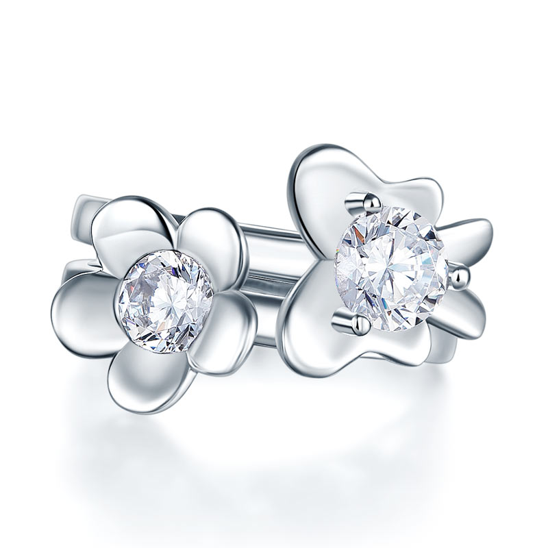 Solid 925 Sterling Silver 2-Pcs Butterfly Flower Ring Set Lady Jewelry 2017 New Design