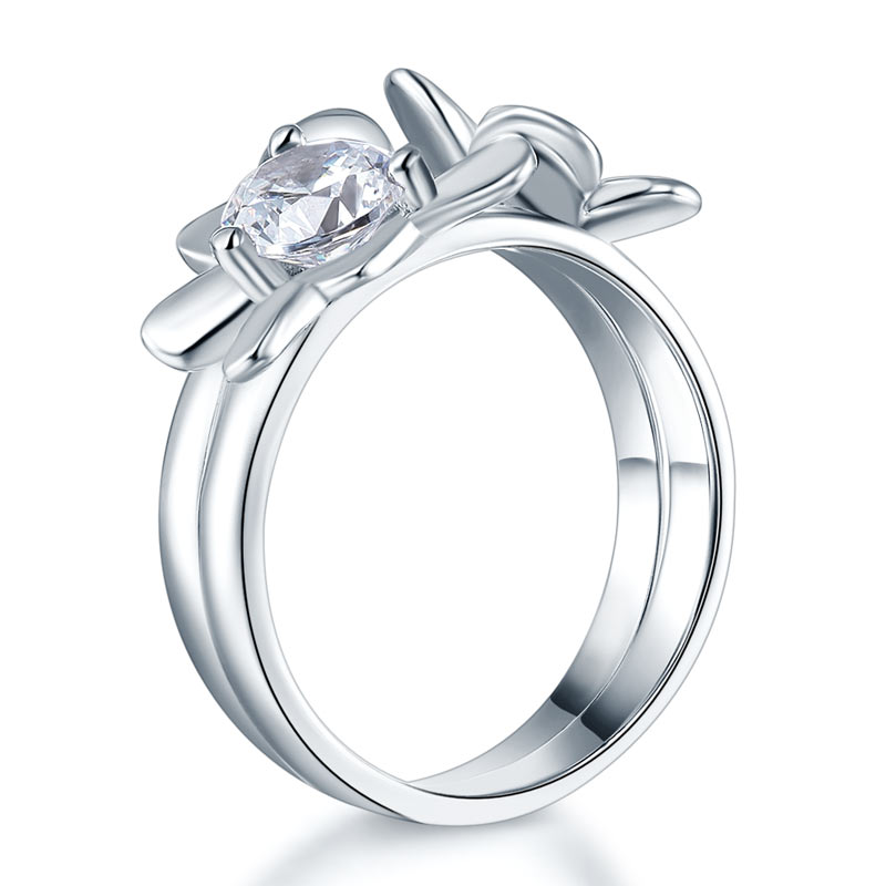 Solid 925 Sterling Silver 2-Pcs Butterfly Flower Ring Set Lady Jewelry 2017 New Design