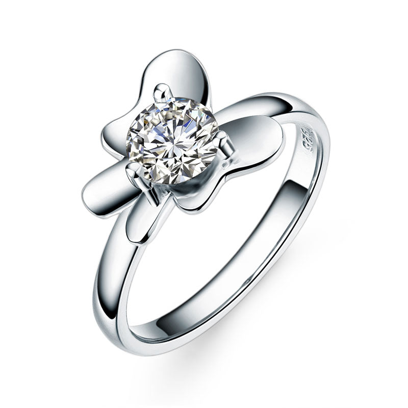 Solid 925 Sterling Silver 2-Pcs Butterfly Flower Ring Set Lady Jewelry 2017 New Design