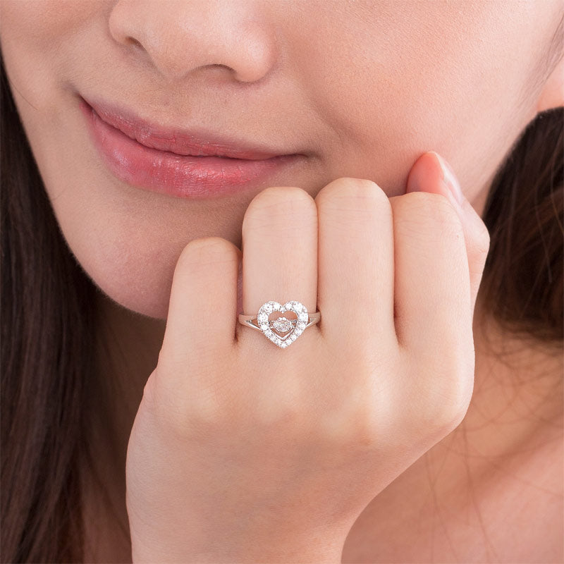 Dancing Stone Heart Solid 925 Sterling Silver Ring Fashion Wedding Jewelry