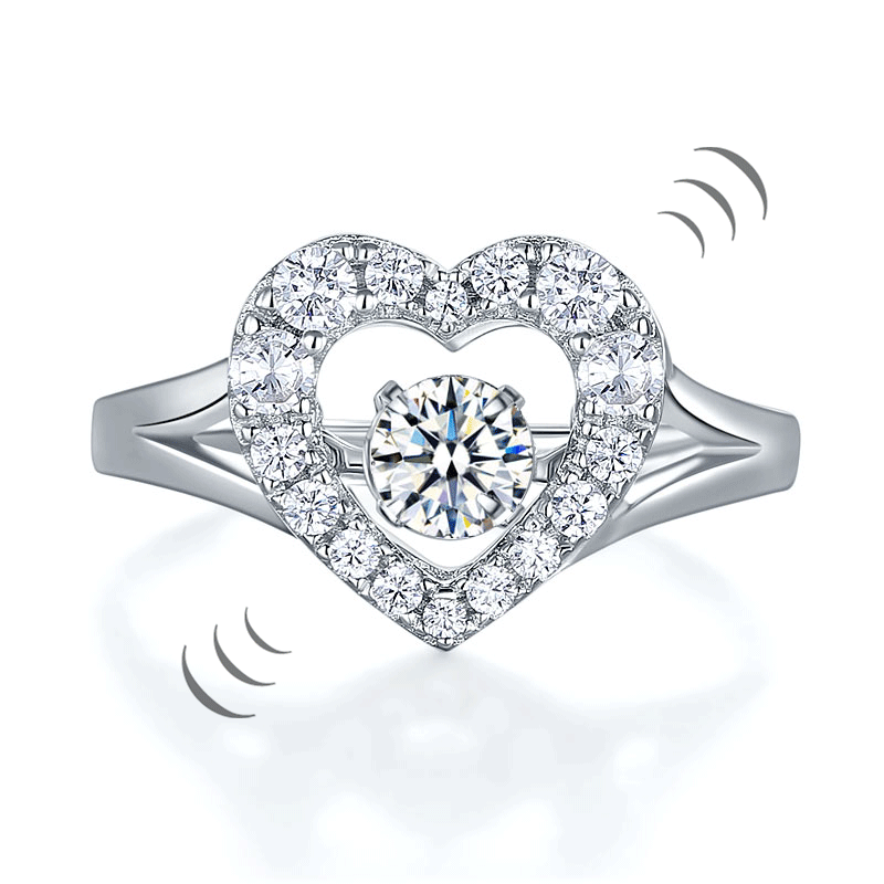 Dancing Stone Heart Solid 925 Sterling Silver Ring Fashion Wedding Jewelry