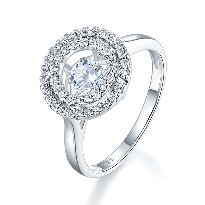 Dancing Stone Double Halo Solid 925 Sterling Silver Ring Fashion Wedding Jewelry