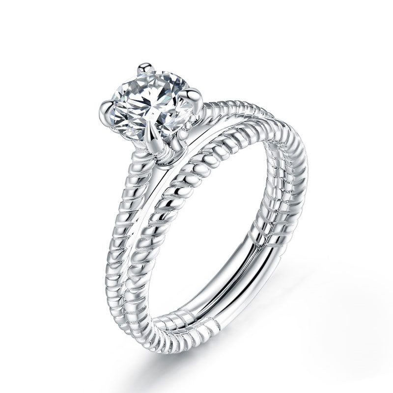 Promise Engagement 2-PC Solid Sterling 925 Silver Twist Solitaire Ring Set Bridal Jewelry