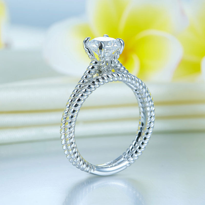 Promise Engagement 2-PC Solid Sterling 925 Silver Twist Solitaire Ring Set Bridal Jewelry