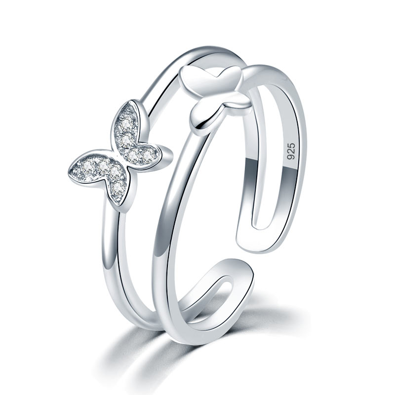 Solid 925 Sterling Silver Ring Band Fashion Butterfly 2017 New Style for Girls Ladies