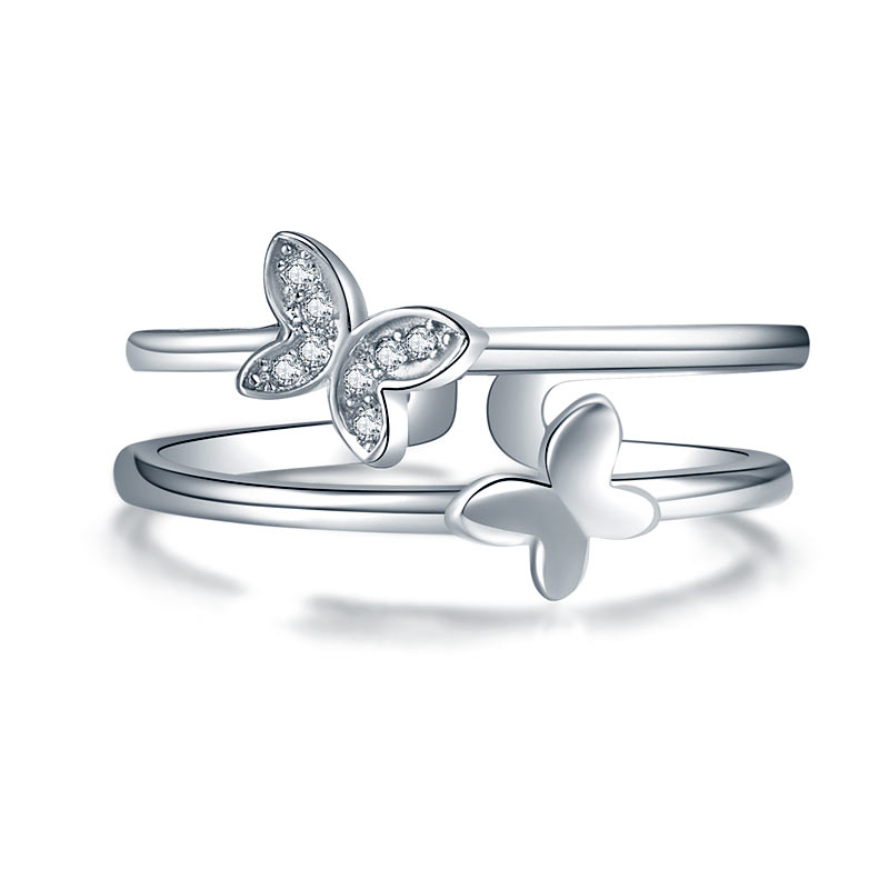 Solid 925 Sterling Silver Ring Band Fashion Butterfly 2017 New Style for Girls Ladies