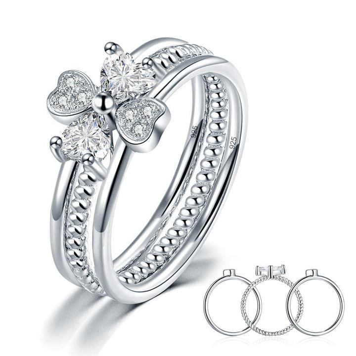 Solid 925 Sterling Silver Ring Set 3-Pcs Set Heart Love Jewelry