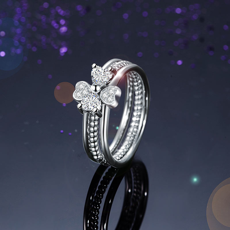 Solid 925 Sterling Silver Ring Set 3-Pcs Set Heart Love Jewelry
