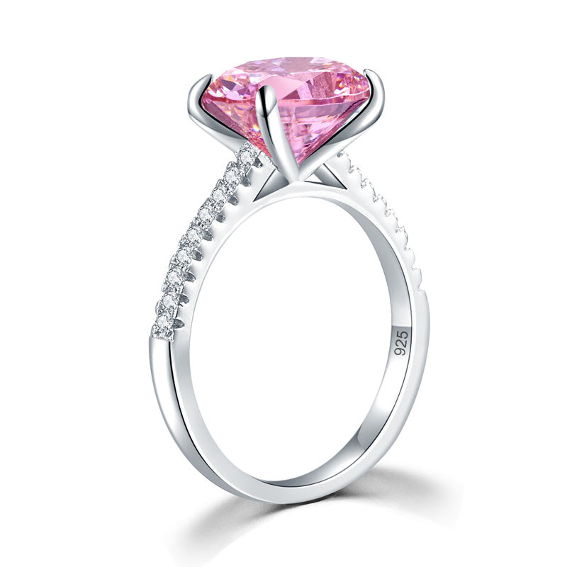 Solid 925 Sterling Silver 4 Carat Anniversary Ring Fancy Pink Oval Cut Luxury Jewelry