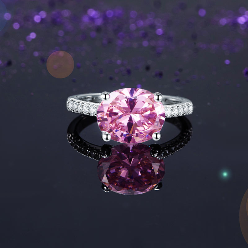 Solid 925 Sterling Silver 4 Carat Anniversary Ring Fancy Pink Oval Cut Luxury Jewelry