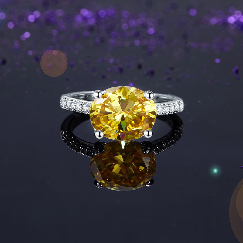 Solid 925 Sterling Silver 4 Carat Anniversary Luxury Ring Yellow Canary Oval Party Jewelry