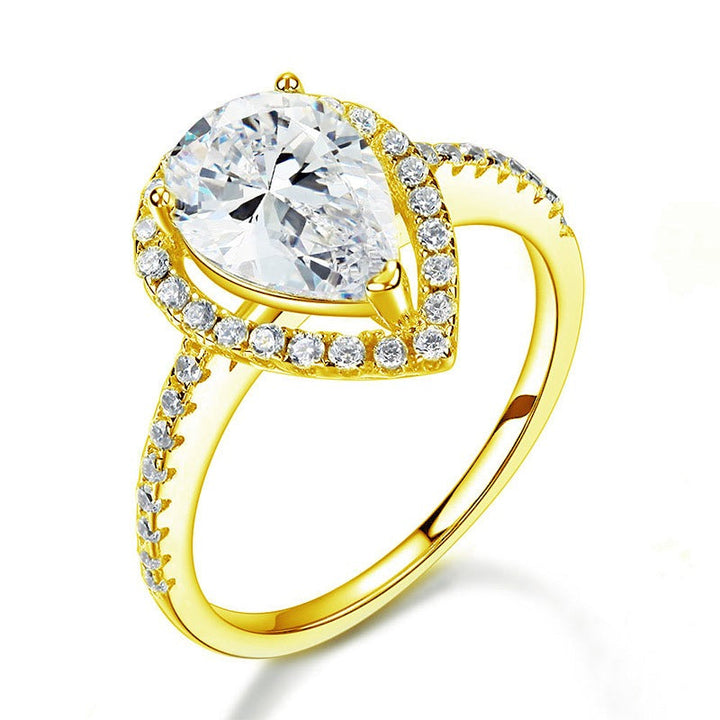 2 Ct Pear Cut Ring Sterling 925 Silver Yellow Gold Plated Wedding Promise Anniversary Engagement Jewelry