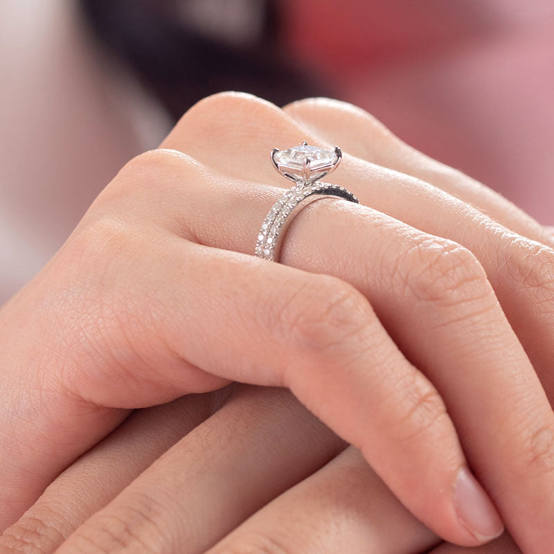 Princess Cut 1 Carat Moissanite Diamond Ring Set (1 pcs / 2 pcs) 925 Sterling Silver