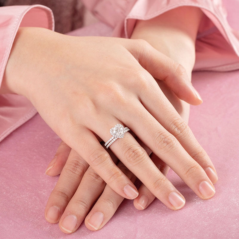 1 Carat Heart Moissanite Diamond Ring Set (1 pcs / 2 pcs) 925 Sterling Silver