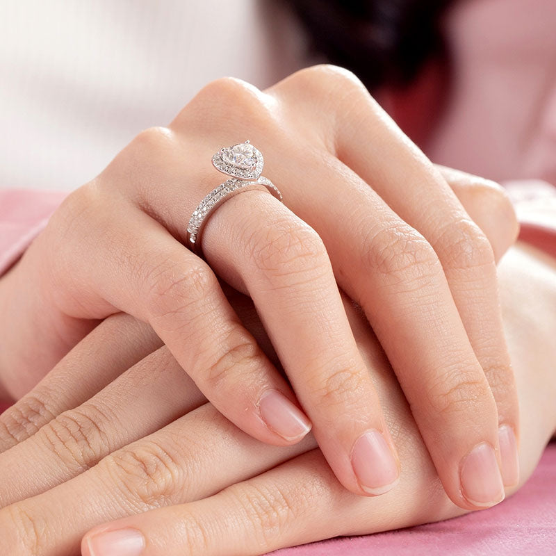1 Carat Heart Moissanite Diamond Ring Set (1 pcs / 2 pcs) 925 Sterling Silver