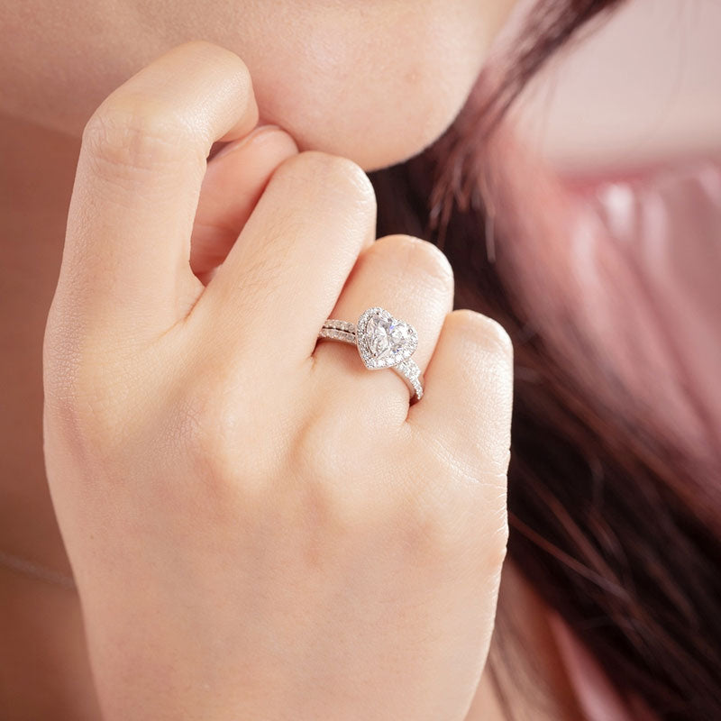 1 Carat Heart Moissanite Diamond Ring Set (1 pcs / 2 pcs) 925 Sterling Silver