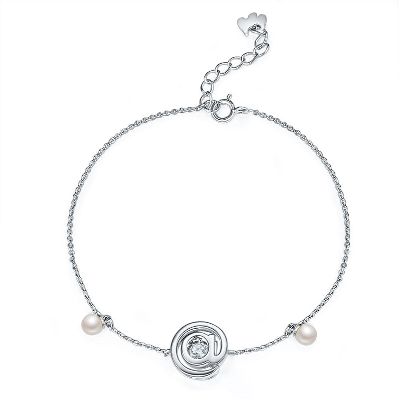 Moissanite Diamond Fresh Water Pearls @ Dancing Stone Bracelet 925 Sterling Silver
