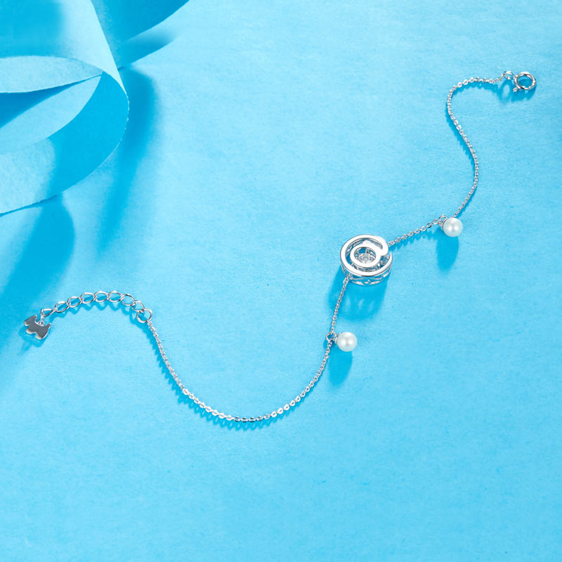 Moissanite Diamond Fresh Water Pearls @ Dancing Stone Bracelet 925 Sterling Silver