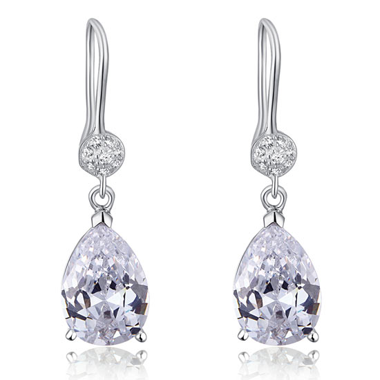 4 Carat Pear Cut Simulated Diamond 925 Sterling Silver Dangle Earrings