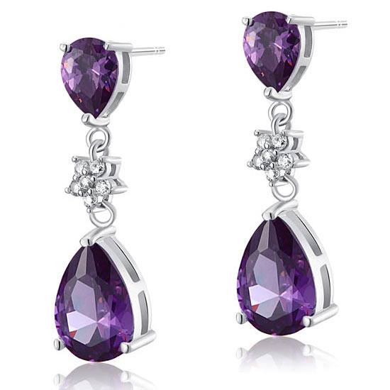 3.5 Carat Purple Pear Cut Simulated Sapphire 925 Sterling Silver Dangle Earrings