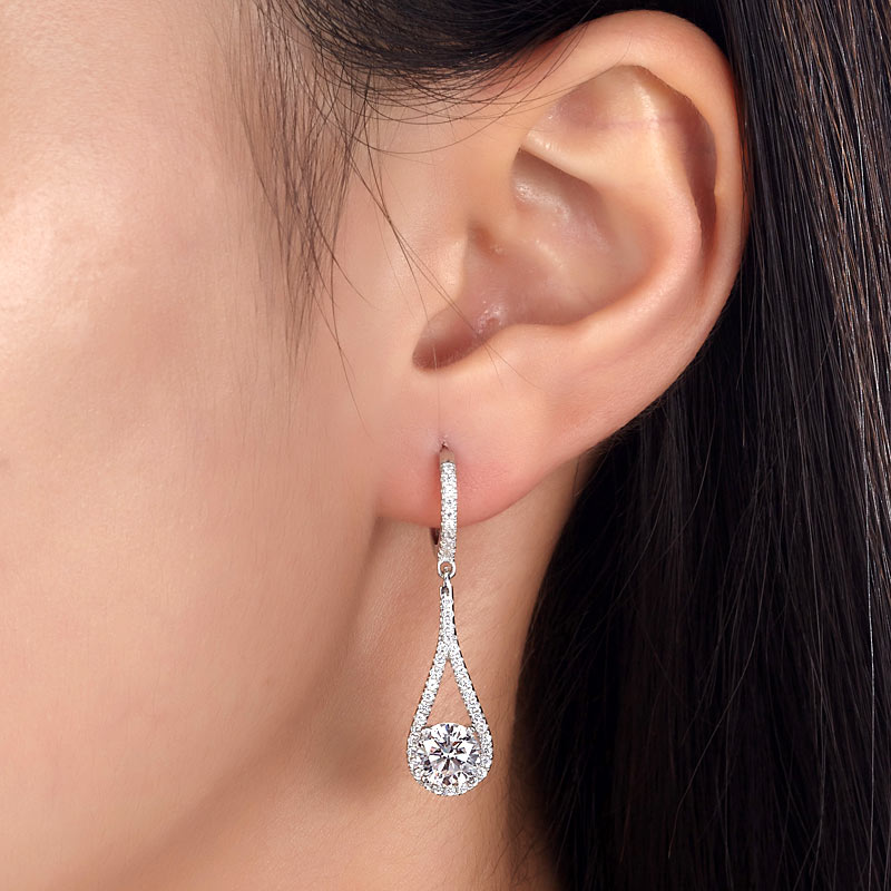 1 Carat Round Cut Solid 925 Sterling Silver Bridal Wedding Dangle Earrings Jewelry