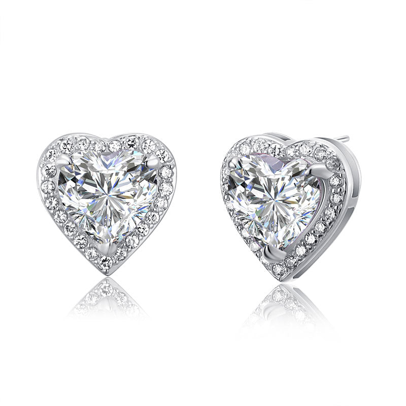 3 Carat Simulated Diamond 925 Sterling Silver Heart Stud Earrings
