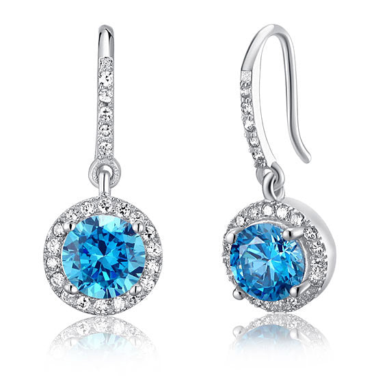 1.5 Carat Simulated Blue Topaz 925 Sterling Silver Dangle Earrings