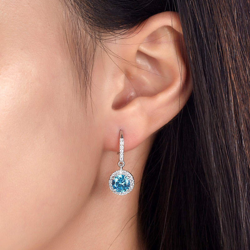 1.5 Carat Simulated Blue Topaz 925 Sterling Silver Dangle Earrings