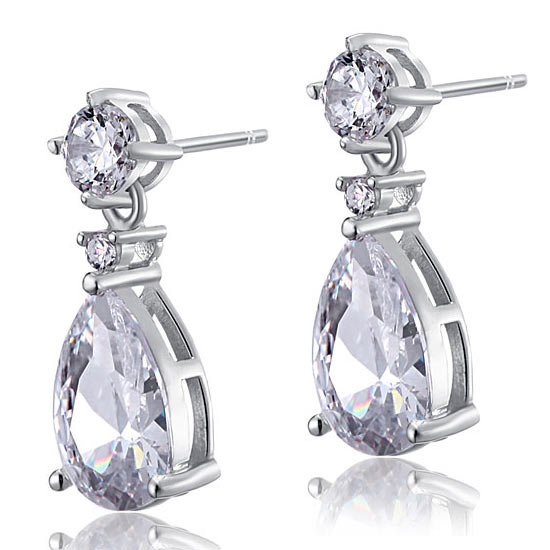 3 Carat Pear Cut Simulated Diamond 925 Sterling Silver Dangle Earrings