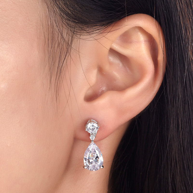 3 Carat Pear Cut Simulated Diamond 925 Sterling Silver Dangle Earrings