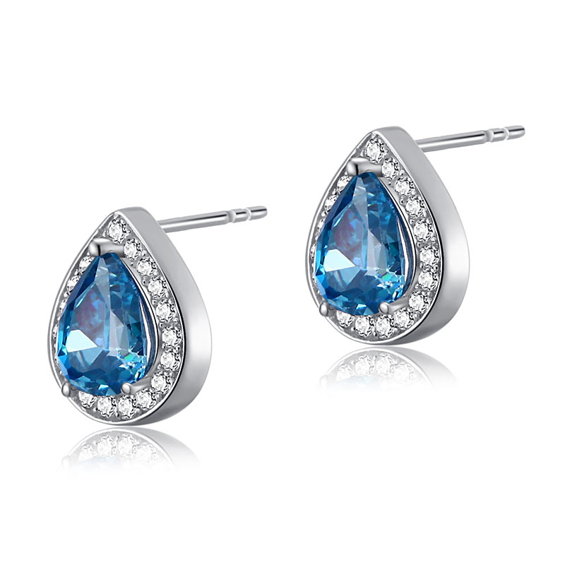 1 Carat Pear Cut Simulated Blue Topaz 925 Sterling Silver Stud Earrings