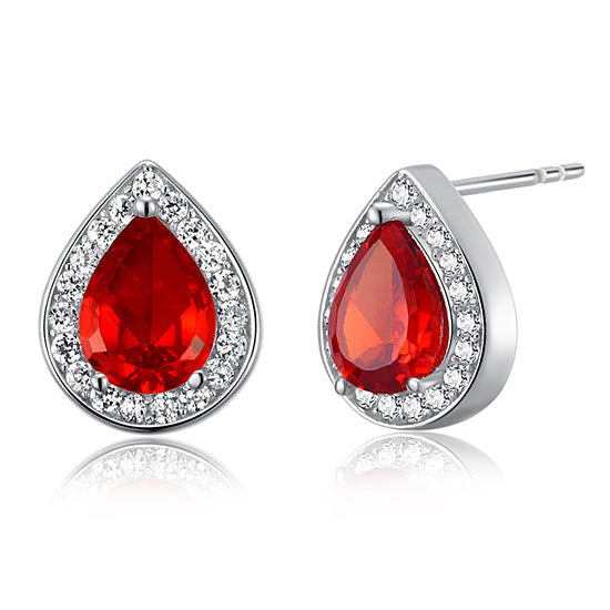 1 Carat Pear Cut Red Simulated Ruby 925 Sterling Silver Stud Earrings