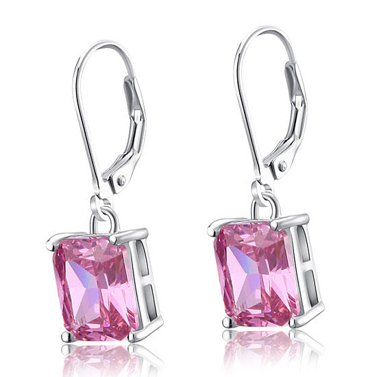 4 Carat Pink Simulated Sapphire 925 Sterling Silver Dangle Earrings