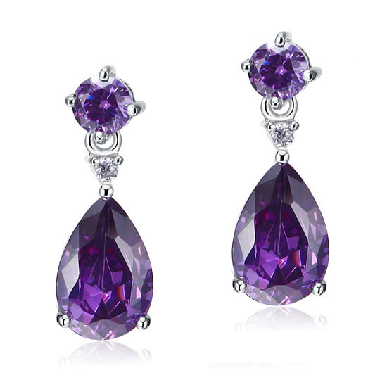 3 Carat Pear Cut Simulated Purple Sapphire 925 Sterling Silver Dangle Earrings