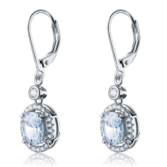 1.5 Carat Oval Cut Simulated Diamond 925 Sterling Silver Dangle Earrings