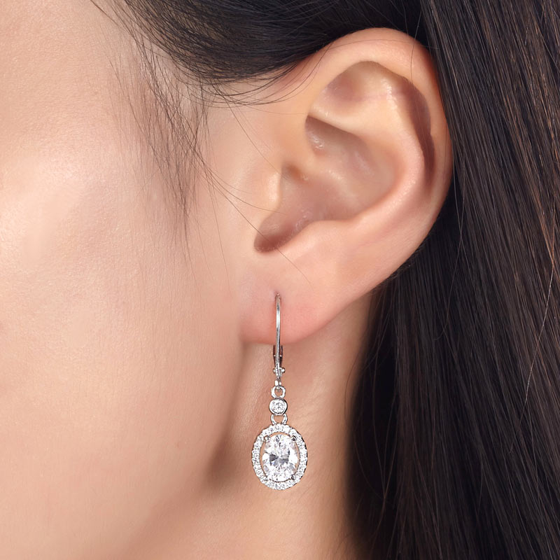 1.5 Carat Oval Cut Simulated Diamond 925 Sterling Silver Dangle Earrings