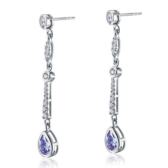 Purple Simulated Sapphire 925 Sterling Silver Dangle Earrings