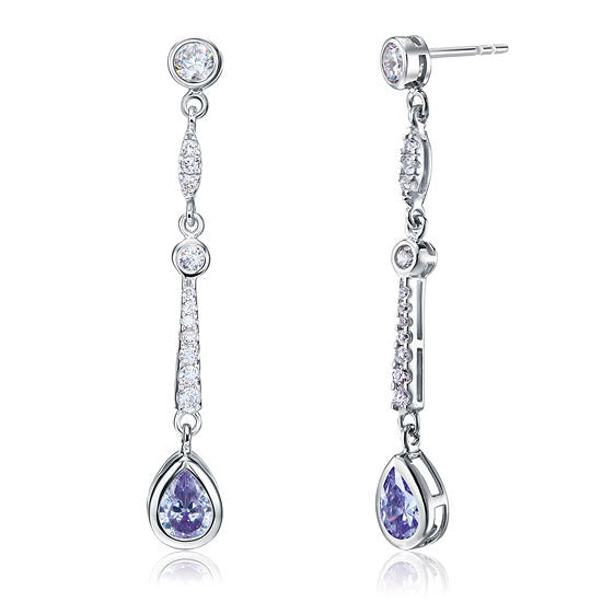 Purple Simulated Sapphire 925 Sterling Silver Dangle Earrings