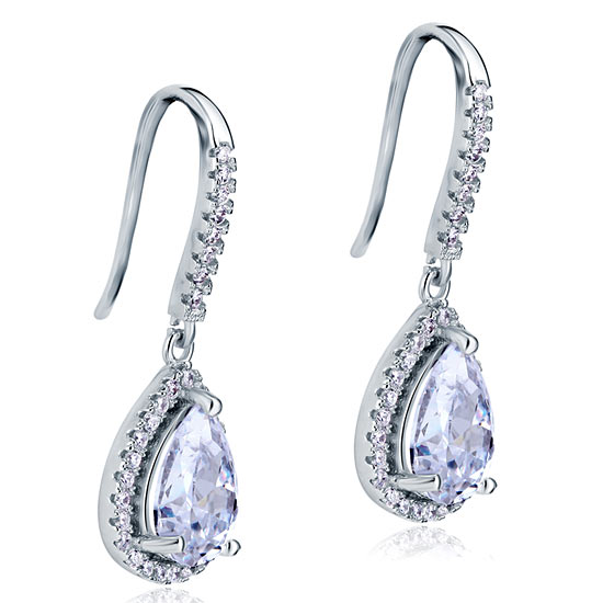2 Carat Simulated Pear Cut Diamond Dangle Drop Sterling 925 Silver Earrings