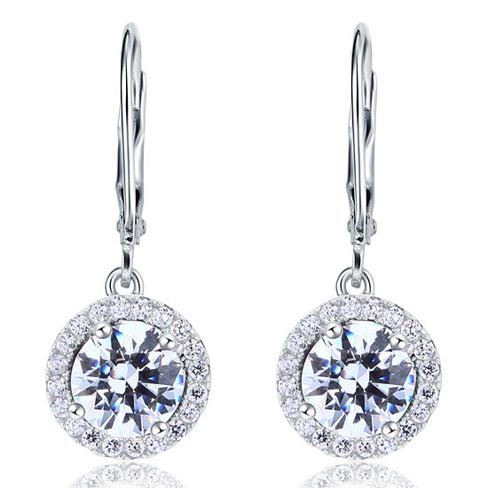 Simulated Diamond Dangle Drop Sterling 925 Silver Earrings