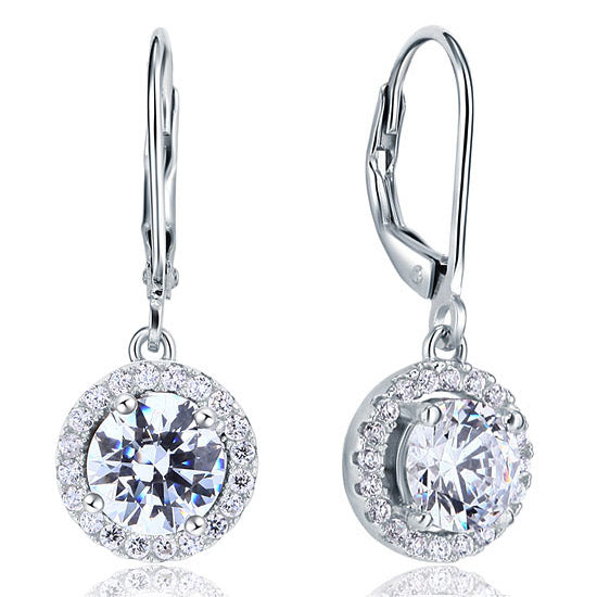 Simulated Diamond Dangle Drop Sterling 925 Silver Earrings