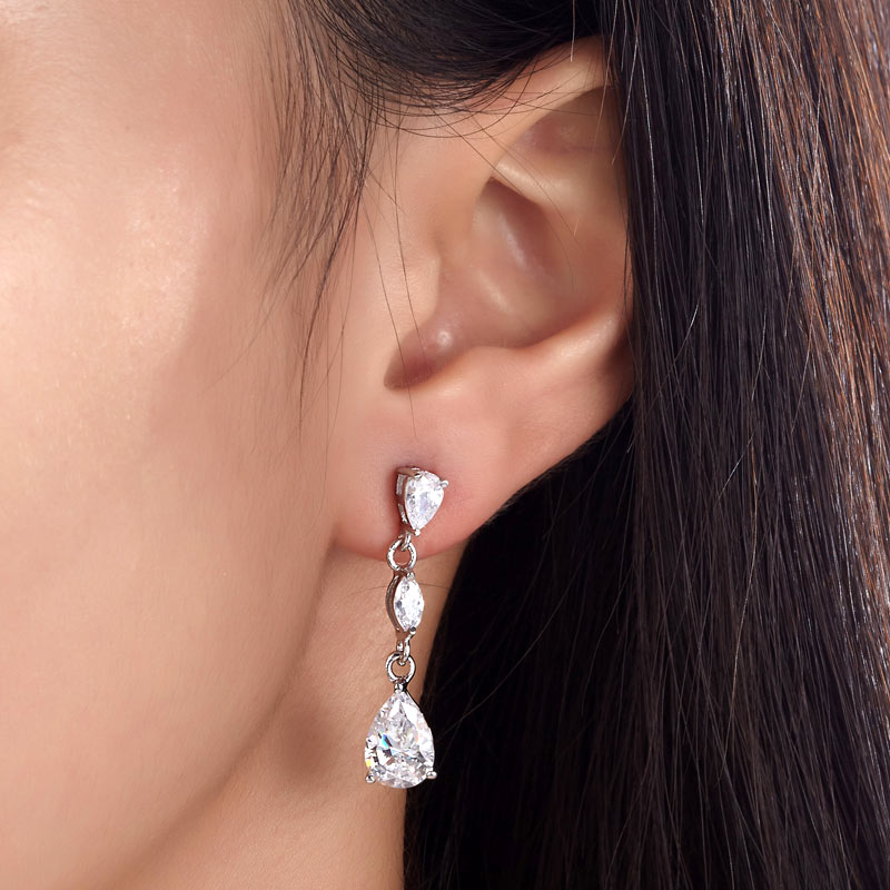 2 Carat Simulated Pear Cut Diamond Dangle Drop Sterling 925 Silver Earrings
