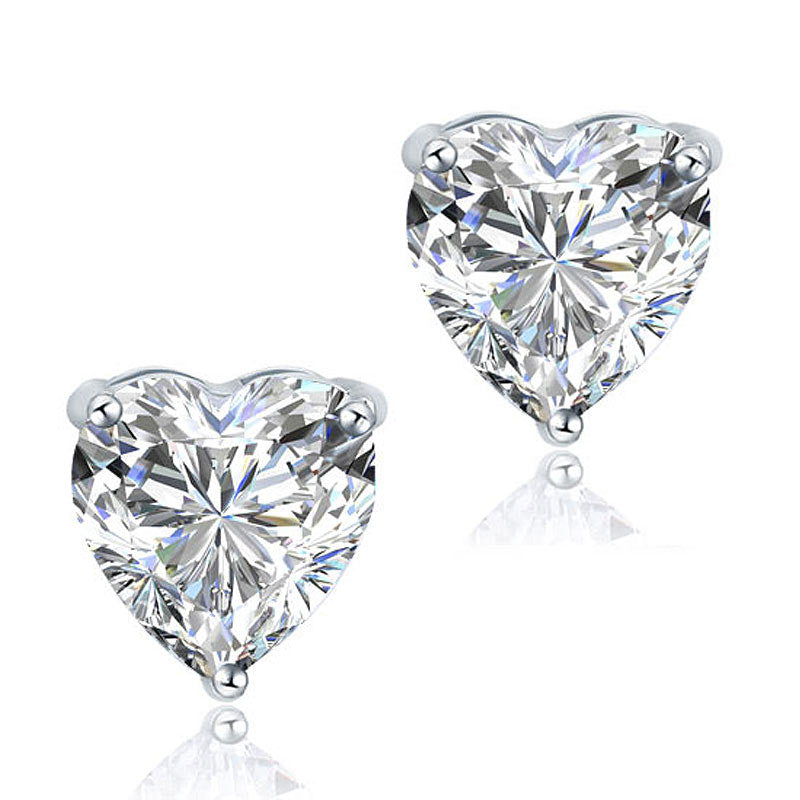 4 Carat Heart Cut Simulated Diamond Stud 925 Sterling Silver Earrings