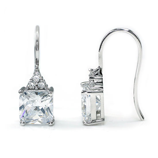 2 Carat Princess Cut Simulated Diamond Dangle Drop 925 Sterling Silver Earrings