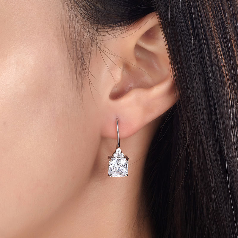 2 Carat Princess Cut Simulated Diamond Dangle Drop 925 Sterling Silver Earrings