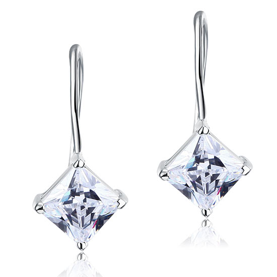 1.5 Carat Princess Cut Simulated Diamond Dangle Drop 925 Sterling Silver Earrings