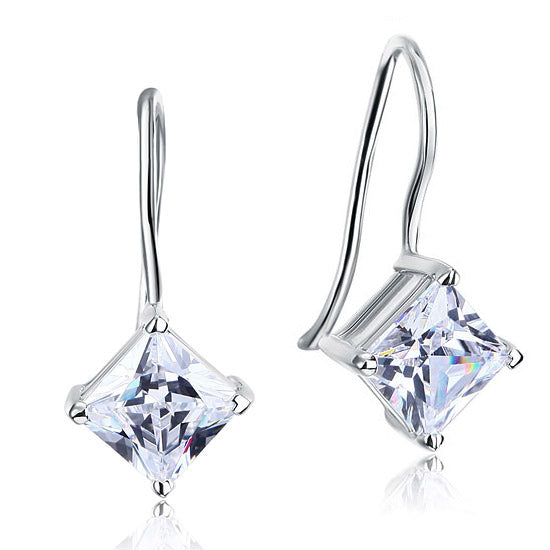 1.5 Carat Princess Cut Simulated Diamond Dangle Drop 925 Sterling Silver Earrings