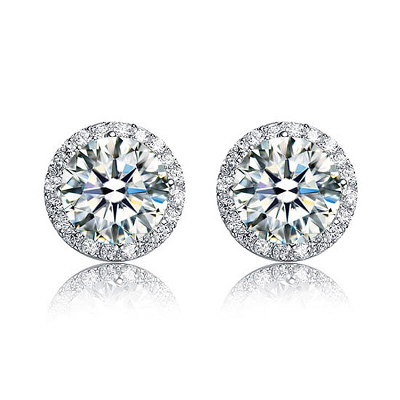 2 Carat Round Cut Simulated Diamond Halo Stud 925 Sterling Silver Earrings