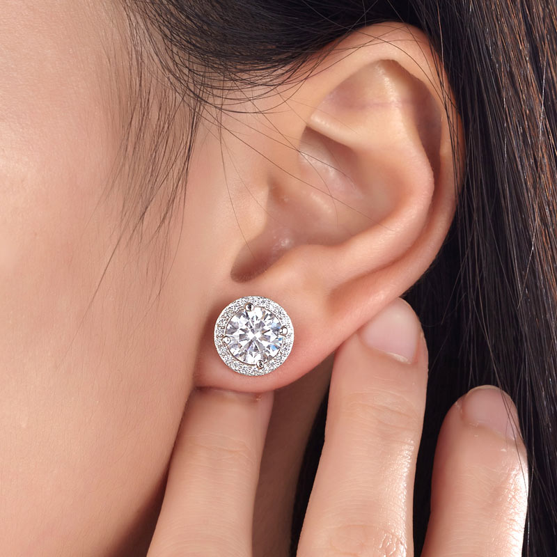 2 Carat Round Cut Simulated Diamond Halo Stud 925 Sterling Silver Earrings