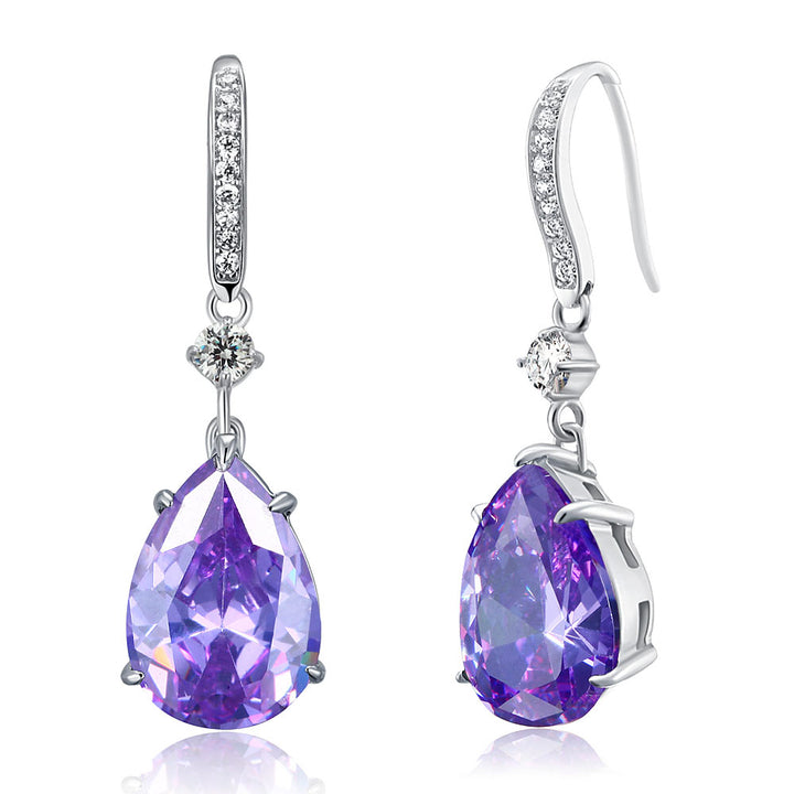Purple Pear Simulated Sapphire 925 Sterling Silver Dangle Hook Earrings